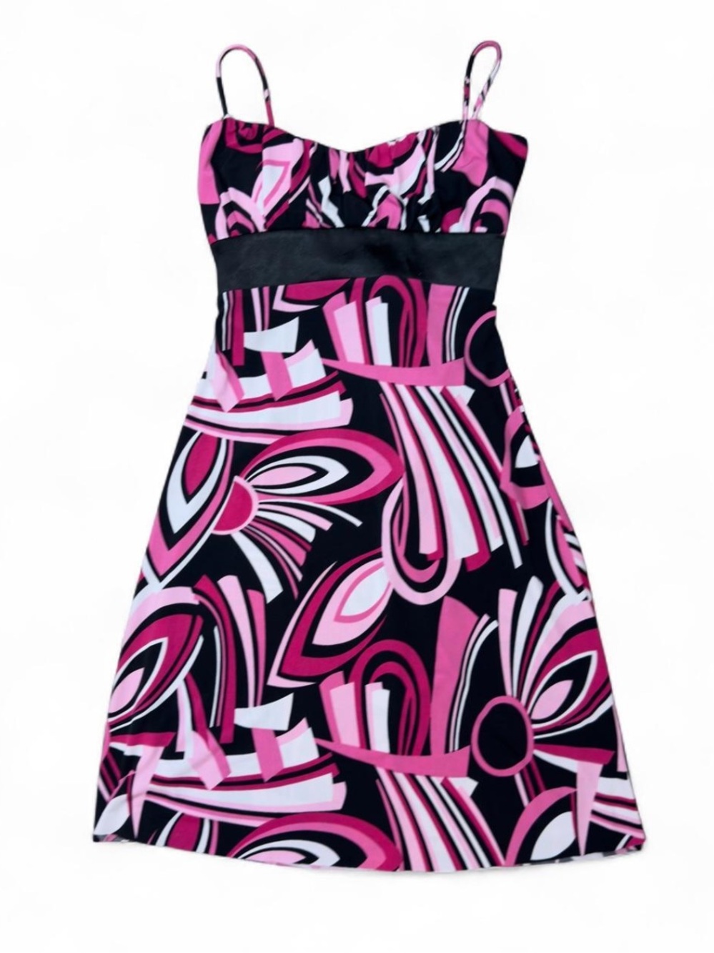 Taboo Y2K Pink Black Swirl Print Mini Dress Size Small Empire Waist